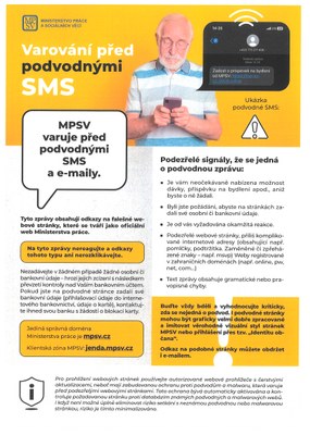 Varování MPSV před podvodnými SMS a falešnými doménami